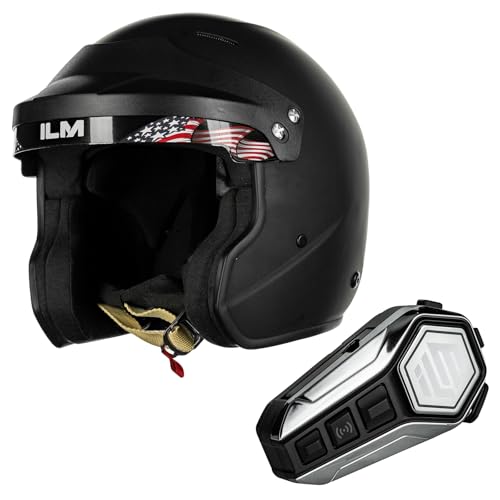 Open Face Auto Racing Helmets Lightweight Fiberglass Helmet Model R85 (XL, MatteBlack) and Bluetooth Headset with Hi-Fi System