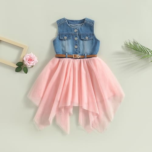 Toddler Little Girl Denim Dress Sleeveless Irregular Tulle Tutu Jeans Dresses Baby Patchwork Princess Dress2