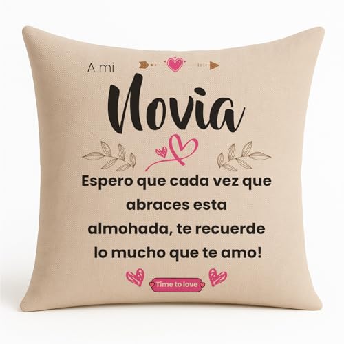 Kembilove Cojín para Novia – Almohada de Lino con Mensaje Bonito y Emotivo – Regalo Original para Novia – Detalle Romántico para Parejas – Funda con Relleno Incluido 40x40 cm