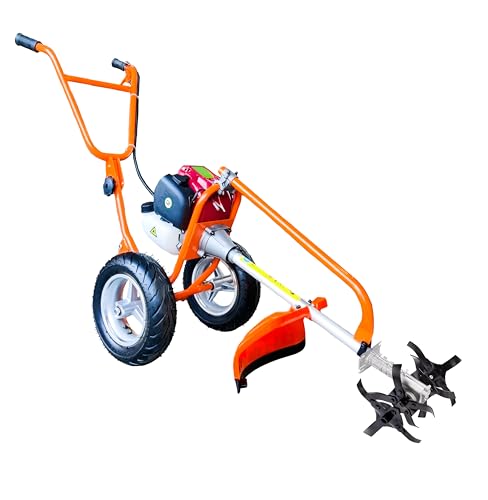DVI 35CC 4 Stroke Trolley Brush Cutter| with Weeder Attachment | for Grass Trimming & Weeding Soil | with 80T, 3T, 2T Blade & TAP N Go (with S Type Weeder Attachment)