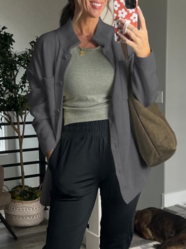 Image of Saodimallsu Womens Collared Cardigans Button Down Fall Sweater Jackets Oversized Casual Long Sleeve Knit Shirts