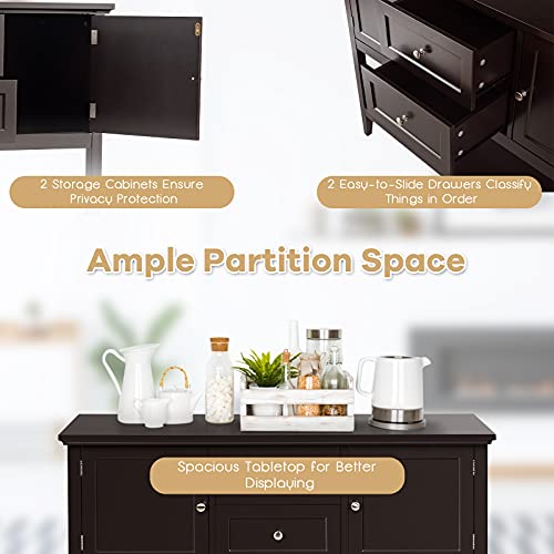 Petsite Sideboard Buffet Cabinet With Storage, Drawers & Open Shelf, Wood Accent Cupboard Console Table For Home Kitchen, Living Room, Hallway #TOP4