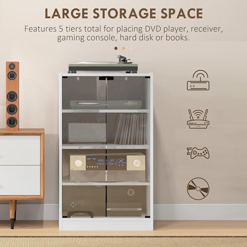 Homcom US838-082V80WT0131 Media Cabinet, 4-Tier Stereo Cabinet, Modern Audio Video Media Stand With Adjustable Shelves, Tempered Glass Doors thumb #4