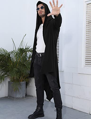 RAGEMALL Mens Ruffle Shawl Collar Cardigans Long Hooded Cardigan Open Front Lightweight Drape Cape Sweater with Pockets2