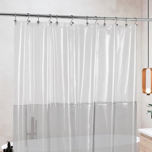 Image of Shower Curtain Liner with 3 Magnets - Heavy Duty PEVA Plastic Shower Curtain for Bathroom, Waterproof Vinyl & See Through Liner, Metal Grommets - Color Block Clear /Black, 72x72