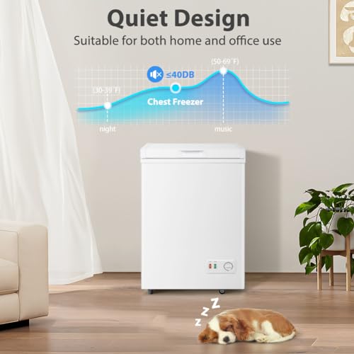 Image of 4.2 Cu.Ft Small Deep Freezer, Chest Freezer with Removable Basket, 7-Temp Adjustable Deep Freezer, Ultra Quiet, Energy Saving,Compact Freezer for Apartment, Home, Office, Garage White