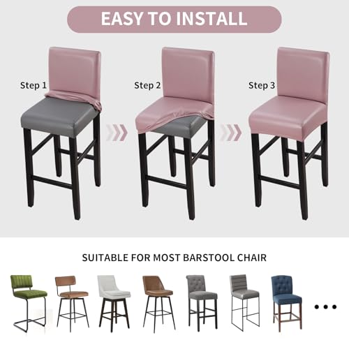 Image of YISUN Bar Stool Covers, Stretch Waterproof PU Bar Stool Slipcover Removable Washable Bar Stool Chair Covers, High Chair Cover with Elastic Bands (Rosy Brown-4 Pack)