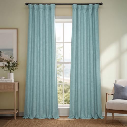 Image of HPD Half Price Drapes - Faux Linen Curtains for Living Room (1 Panel) - 50W X 120L - Textured Room Darkening Curtains for Bedroom 120 Inches Long - Drapes for Home Decor, Sea Thistle