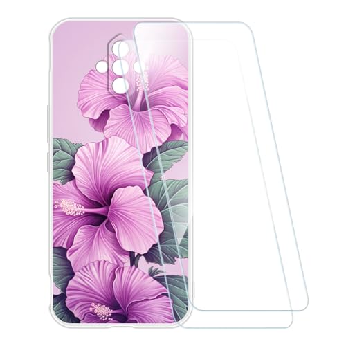 ESCAMOT Funda Estampada + 2 Protectores de Pantalla Vidrio Templado Compatible con ZTE Nubia Red Magic 5G Lite, Carcasa Suave Antigolpes y Película HD (Flor 4)