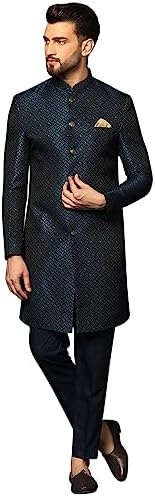 Men Indowestern Set, Navy Blue Color, Cotton Fabric Full Sleaves, Knee Length, Regular Fit, Ethnic wear