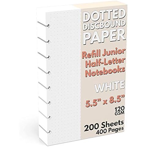 Discbound Half-Letter Size Extra Thick Dot Grid Paper Refill, 200 Sheets (400 Pages), 5.5 in. x 8.5 in., 120 GSM, Junior Size Cover