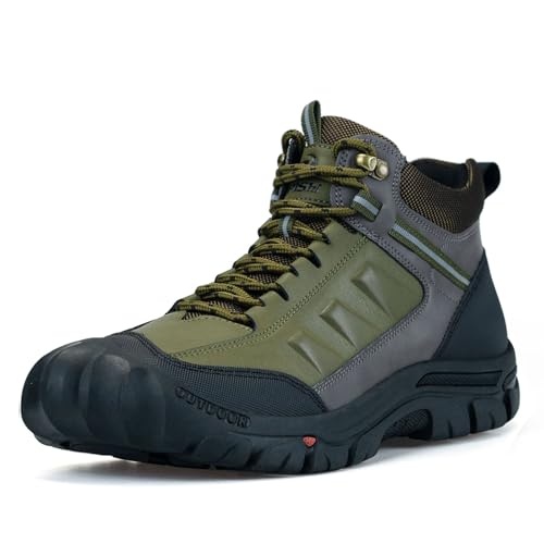 UPIShi Men's Hiking Waterproof Leather Boots Walking Lightweight Working Trekking Outdoor Casual Breathable Shoes