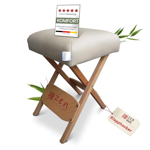 Zen tragbarer Klapphocker faltbar aus Holz 48 x 33 x 33 cm vielseitige Hocker ideal als Massage Zubehör Falthocker, Friseurhocker, Kosmetikhocker, Arzthocker - Klappstuhl geplostert & bequem (Cremé) Zen tragbarer Klapphocker faltbar aus Holz 48 x 33 x 33 cm vielseitige Hocker ideal als Massage Zubehör Falthocker, Friseurhocker, Kosmetikhocker, Arzthocker - Klappstuhl geplostert & bequem (Cremé)