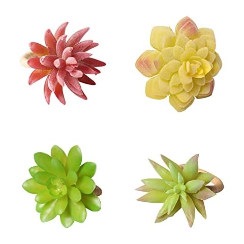 LSFYYDS Succulent Napkin Rings Set,Simulation Succulent Napkin Rings,Dining-table Rings Decoration Set of 4 for Holiday Dinner Banquet Dinning Table Decor Cover