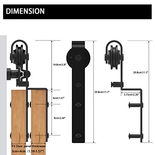 Schiebetürbeschlag Bypass Doppeltür 12FT/366CM Schiebetüren Schiebetürsystem Komplettset Laufschiene Rollen Set Schwarz für 2 Holztür 176cm Breit, J-Form