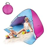 Pop Up Beach Tent, Quick Instant Automatic Portable Anti UV Sun Shelter Tents Fit 3-4 Persons for Outdoor Camping, Fishing, Park Picnic Baby Beach Tent (Blue-Pink)