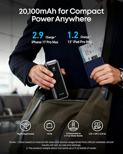 Image of Anker Prime Power Bank, 20,100mAh 3-Port Portable Charger with 220W Max Output, Two-Way Charging, TSA-Approved, App Control, for MacBook, iPhone 17 /16 Series, and More (Base Not Included)