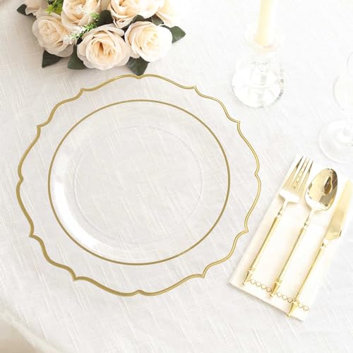 Platos desechables de plástico transparente con borde dorado, pack x10 de 13 in miniatura 3