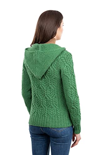 Image of SAOL Women's Hooded Zip Cardigan - Pure Merino Wool Irish Sweater - Warm & Breathable Outer Layer