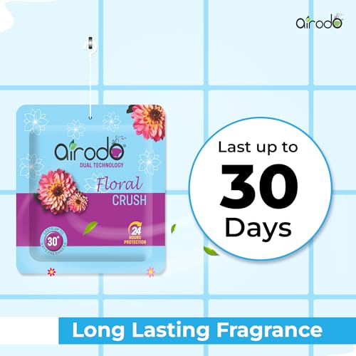 Image of Airodo Dual Technology Floral Crush Power Pocket Gel Air Freshener for Bathroom, Toilet,Office,Room | Last Up to 30 Days | Kill Bacteria & Virus | 24h Protection (10ml,Pack of 5)