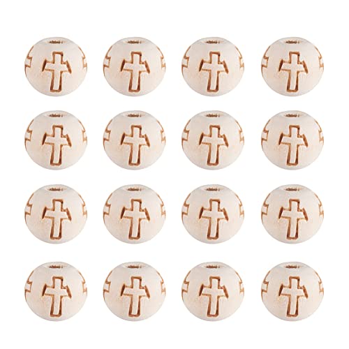 Cheriswelry 200pcs 10mm Natural Unfinished Round Wood Beads with Cross Solid Wooden Ball Loose Spacers for DIY Jewelry Making Hole:2mm