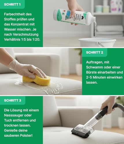 Emma Grün® Polsterreiniger Konzentrat für Sofa, Teppich, Matratze & Autositze 750ml – Reiniger für Nasssauger, Waschsauger & Teppichreiniger – Textilreiniger gegen hartnäckige Flecken & Gerüche