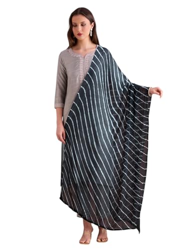 Image of DUPATTA BAZAAR Women's Leharia Dupatta with Pom Pom Lace