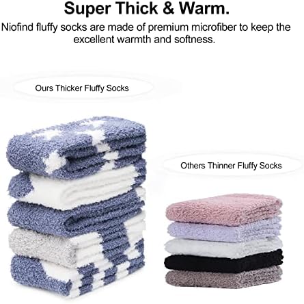 Niofind Fluffy Socks for Women and Girls Warm Cosy Slipper Socks with Grips, 3/5 Pairs Thick Soft Winter Fuzzy Bed Socks for Causal Home Sleeping