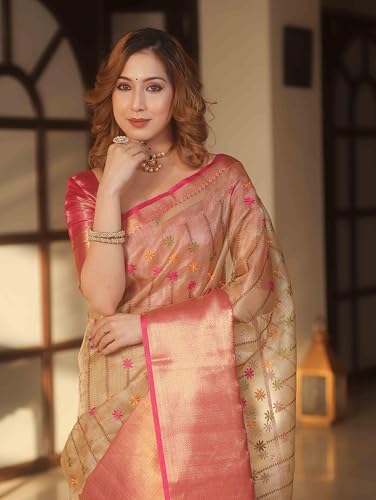 Image of SGF11 Women's Kanjivaram Pure Soft Silk Saree With Unstitched Blouse Piece