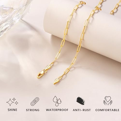 Italy Solid 18K Gold Over 925 Sterling Silver Paperclip Chain Necklace for Women, 3/4mm Women's Chain Necklace, World's Top Craftsmanship Necklace for Women 16 18 20 22 24 26 Inch3