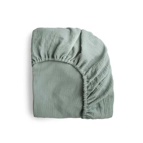 Image of mushie Extra Soft Muslin Fitted MINI Crib Sheet | 24"x 38" (Roman Green)