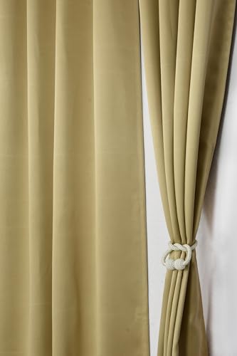 Image of LaVichitra 2 Pieces Solid Premium Blackout Curtains - Thermal Insulated, 3 Layered, 100% Opaque Window - 6 feet, Light Beige
