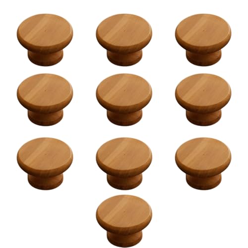 Image of 10 Piece Solid Teak Wood Round Drawer Knob| Smooth Natural Finish Wooden Cabinet & Wardrobe Handle | Modern Minimal Cupboard & Kitchen Furniture Knob - 2 Inch-| 3 Years Warranty |