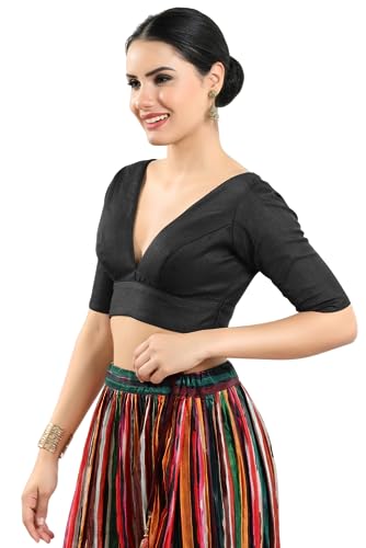 Image of Vamas Women's Silk Padded Self Design Half Sleeve Readymade Saree Blouse (X-1111.ELB)