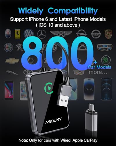 Image of Apple CarPlay Wireless Adapter, Convert OEM Wired CarPlay to Wireless Dongle, 5.8GHz WiFi & Bluetooth Car Adapter, Plug & Play Auto Connect, Compatible with Cars (2016+) & iPhone iOS 10+, Dark Grey