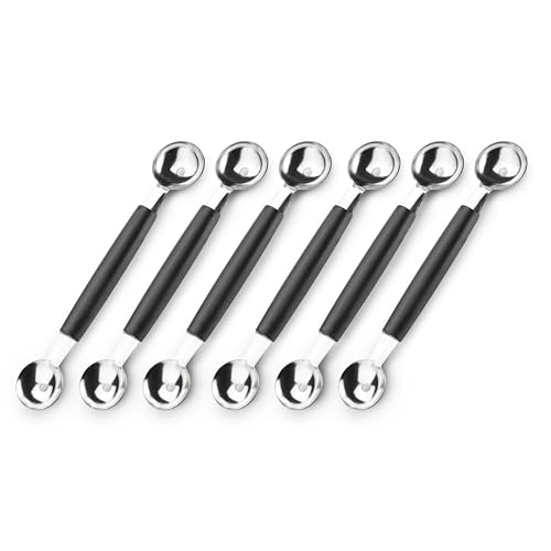 Melon Baller Scoop - Double-Sided Watermelon Scooper Spoon - Ice Cream & Fruit Baller Scoop Stainless Steel with Plastic Handle, 6 Pcs