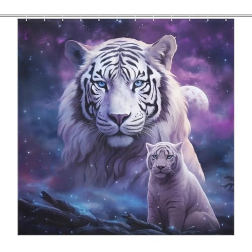 Rideau de douche tigre imperméable en polyester tissu lavable avec crochets - 7