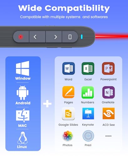 Image of Wireless Presenter with Red Light, 2.4G USB & Bluetooth Presentation Clicker, Rechargeable via Type-C, 165ft Range, Compatible with PowerPoint /Keynote for Windows /Mac /Linux /Android (Black)
