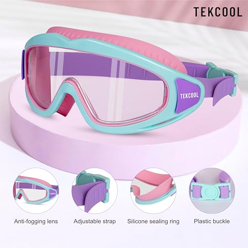 Image of TEKCOOL Swimming Goggles for Kids Big Frame Leakproof Swimming Goggles for Children Kids Swim Goggles with Anti Fog and UV Protection for Boys Girls for Age 2-16 (Pink)'