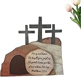 Osterkrippe Holz Osterszene Dekoration, Handgefertigte Jesus Krippe Holzkreuz Osterfigur Auferstehungs Szenen Set, Ostern Jesus Schild Etagere Tablett Dekorationen für Zuhause Tischplatte Büro