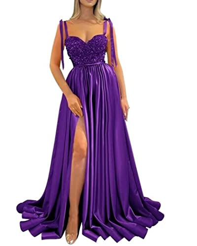 Robe de bal longue en satin violette femme robe de soirée à fente