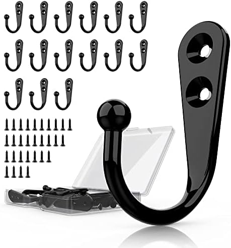 PRIGVOT 15 Pcs Black Wall Mounted Coat Hooks, Hooks for Wall, Mug Hooks, Hanger Hook with 50 Pieces Screws for Towel, Key, Robe, Coats, Scarf, Bag, Cap, Coffee Cup, Mugs