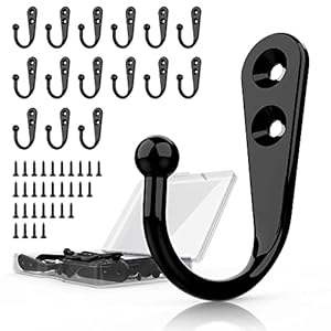 15 Pcs Black Wall Mounted Coat Hooks, Hanger Hook with 30 Pieces Screws for Towel, Key, Robe, Scarf, Bag, Cap, Coffee Cup, Mugs