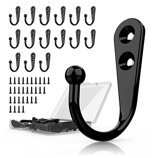 PRIGVOT 15 Pcs Black Wall Mounted Coat Hooks, Hooks for Wall, Mug Hooks, Hanger Hook with 50 Pieces Screws for Towel, Key, Robe, Coats, Scarf, Bag, Cap, Coffee Cup, Mugs