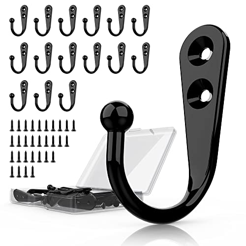 PRIGVOT 15 Pcs Black Wall Mounted Coat Hooks, Hanger Hook with 30 Pieces Screws for Towel, Key, Robe, Scarf, Bag, Cap, Coffee Cup, Mugs by PRIGVOT - Used condition - US$5.57