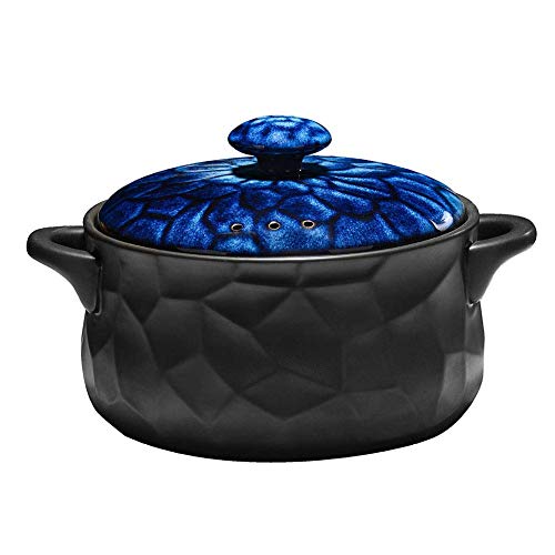 Suppenpfanne Suppentöpfe, Keramik Auflauf Suppentopf Verdickte Pfanne mit rundem Deckel 100% handgemachtes Tonkochgeschirr für Verschiedene Kochstile,Blau Cover