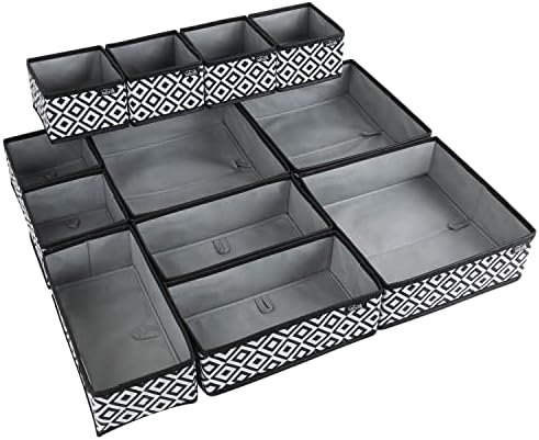 LUXBIA Drawer Organiser Clothes - Pack Of 12 Black - Clothes Drawer Organiser - Drawer Organiser For Drawers Are Foldable and Easy To Assemble For Undergarments,Clothes,Socks,Ties,Belts,Bra,Nursery