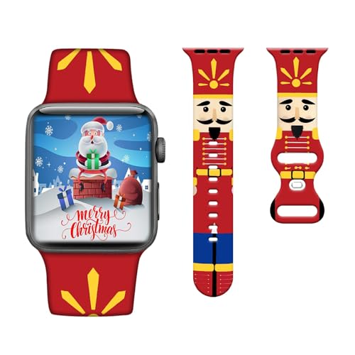 Christmas Silicone Watch Band Compatible with Apple Watch Bands 38mm 40mm 41mm,Christmas Gingerbread Adjustable Soft sport Wristband Xmas Strap for iWatch Series SE 7/6/5/4/3/2/1
