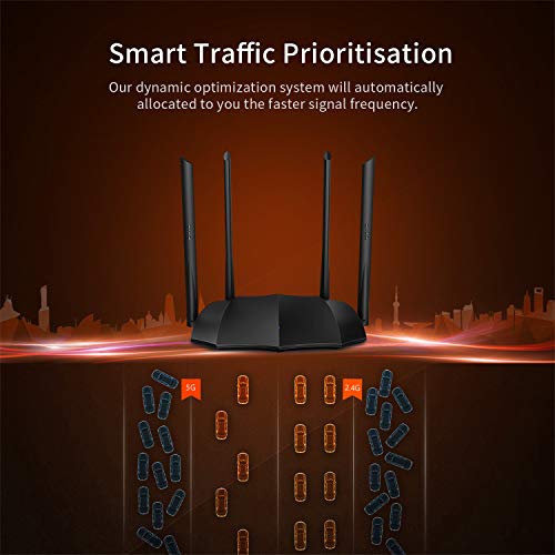 Tenda AC8 Gigabit Router Wi-Fi AC1200 Dualband 300Mbps/2.4GHz e 867Mbps/5GHz, 4 Porte Gigabit, 4 6dBi Antenne Dual Band, Modalità Access Point, MU-MIMO, Parental Control e Rete Ospite, IPv6, Nero