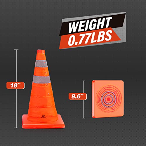 Roadhero 18 Inch [4 Pack] Collapsible Traffic Safety Cones, Multi Purpose Pop-Up Cones With Reflective Collar For Road Safety, Orange Cones For Driving Training, Parking Lots #TOP6